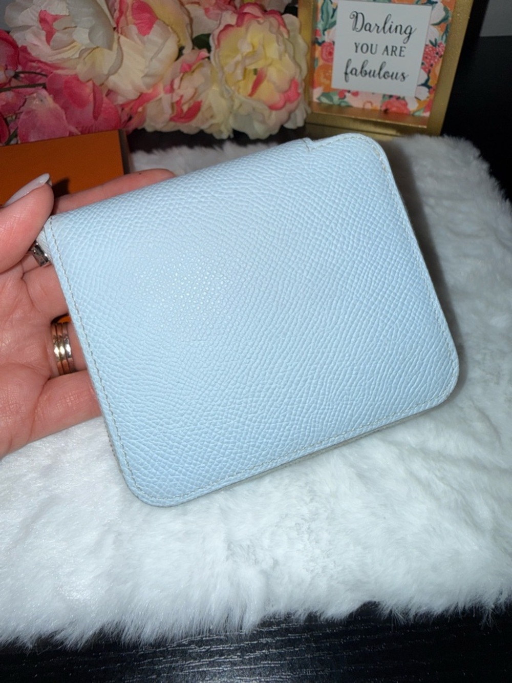Hermès Silk In Compact Zip Wallet Blue Leather Bifold - Picture 2 of 16